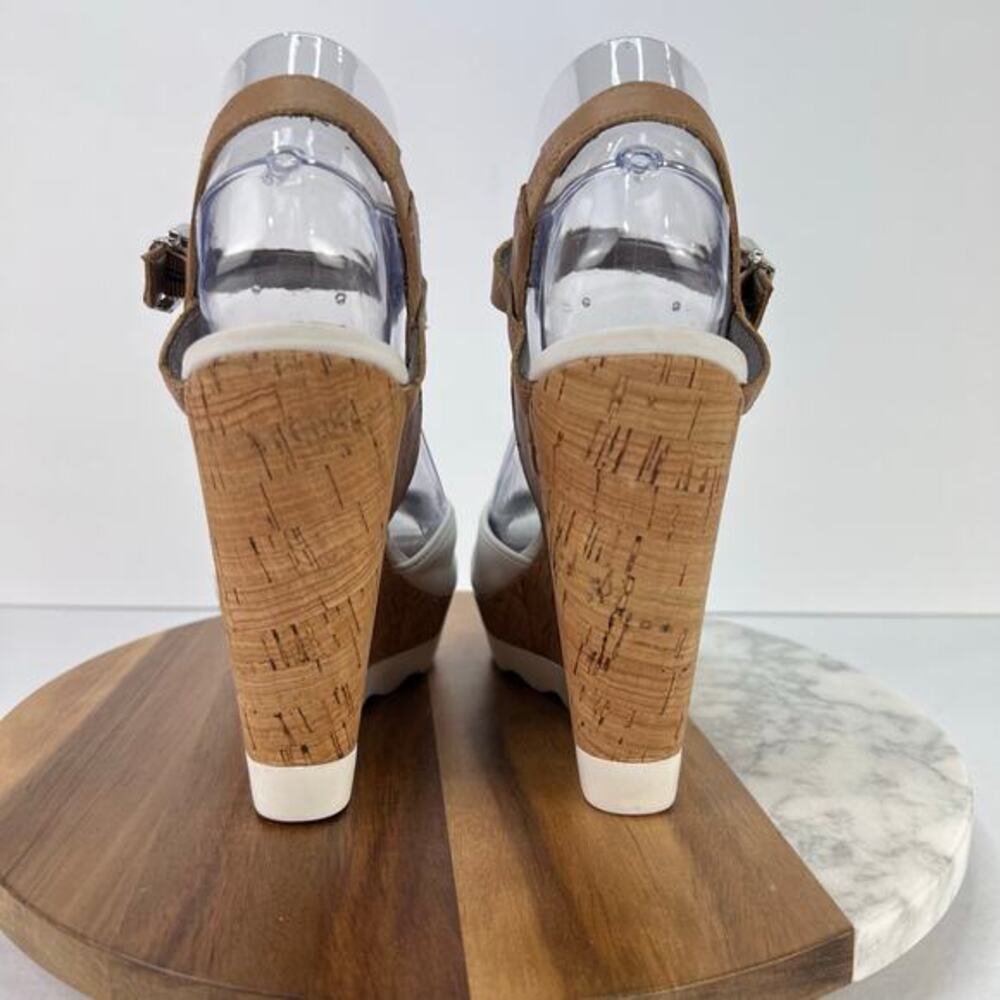 SAM EDELMAN Karina Sandal Slingback Cork Wedge White Leather Heel 7.5 - Picture 10 of 12